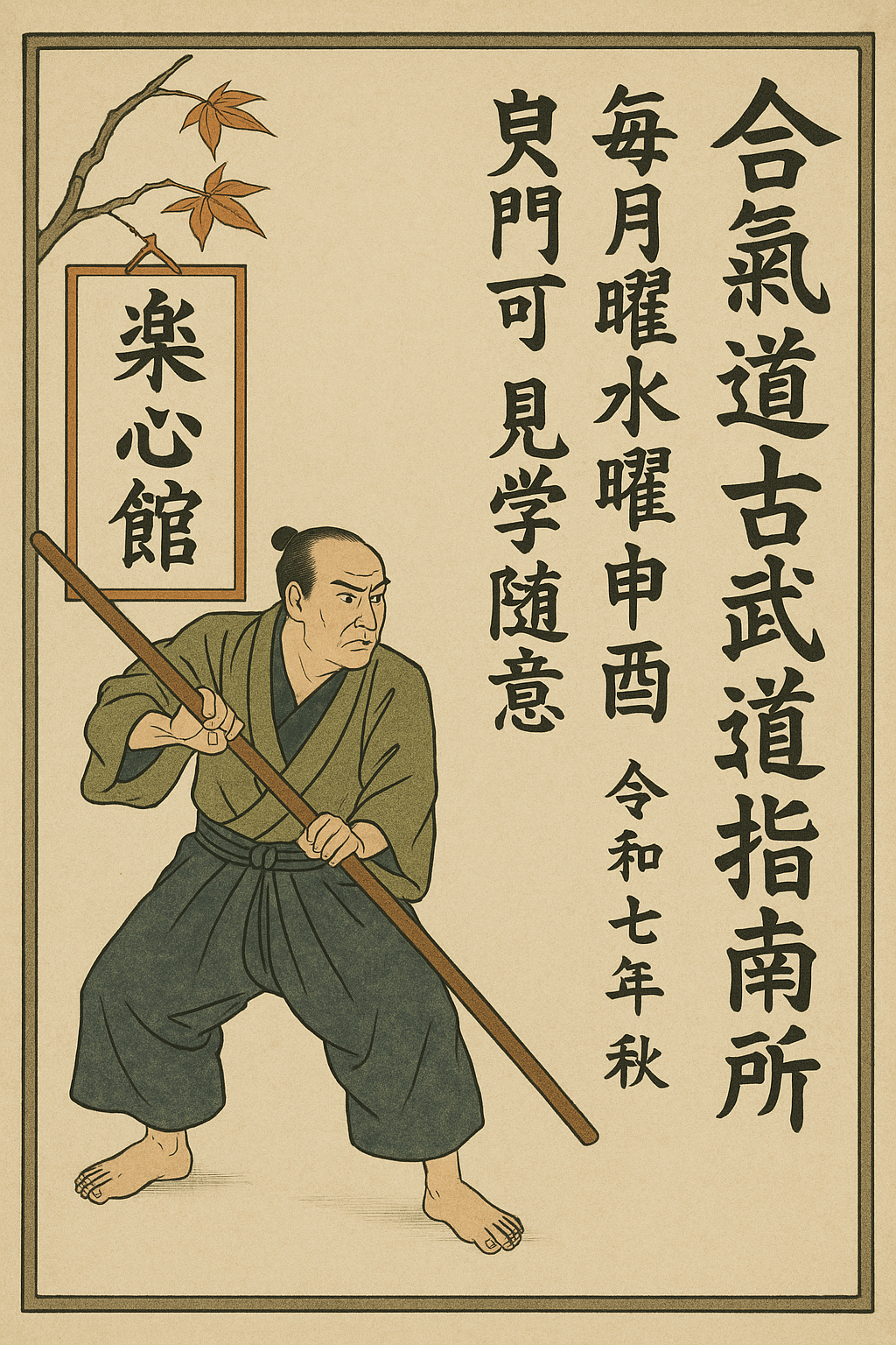 Aikido and kobudo ukiyoe poster for Calgary Rakushinkan