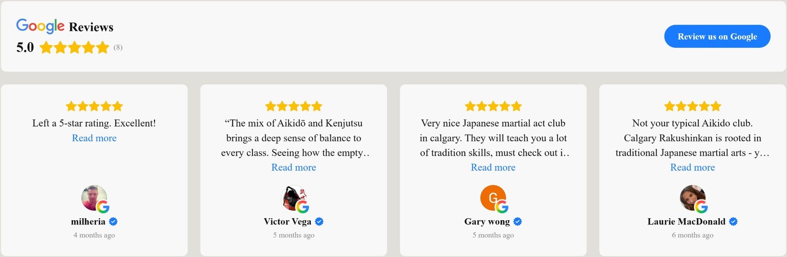Calgary Rakushinkan 5 star Google reviews rating
