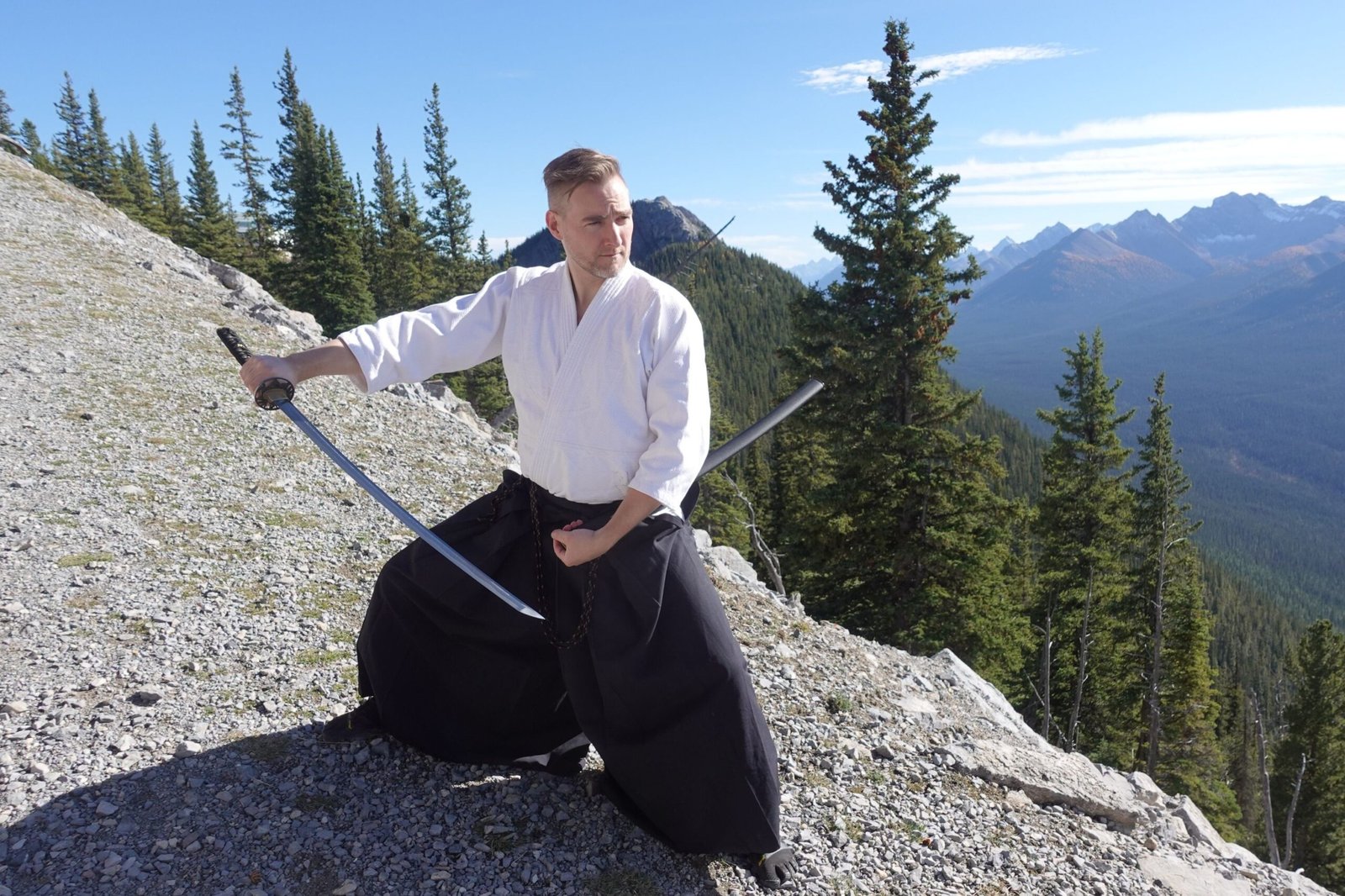practicing iaido on a mountain