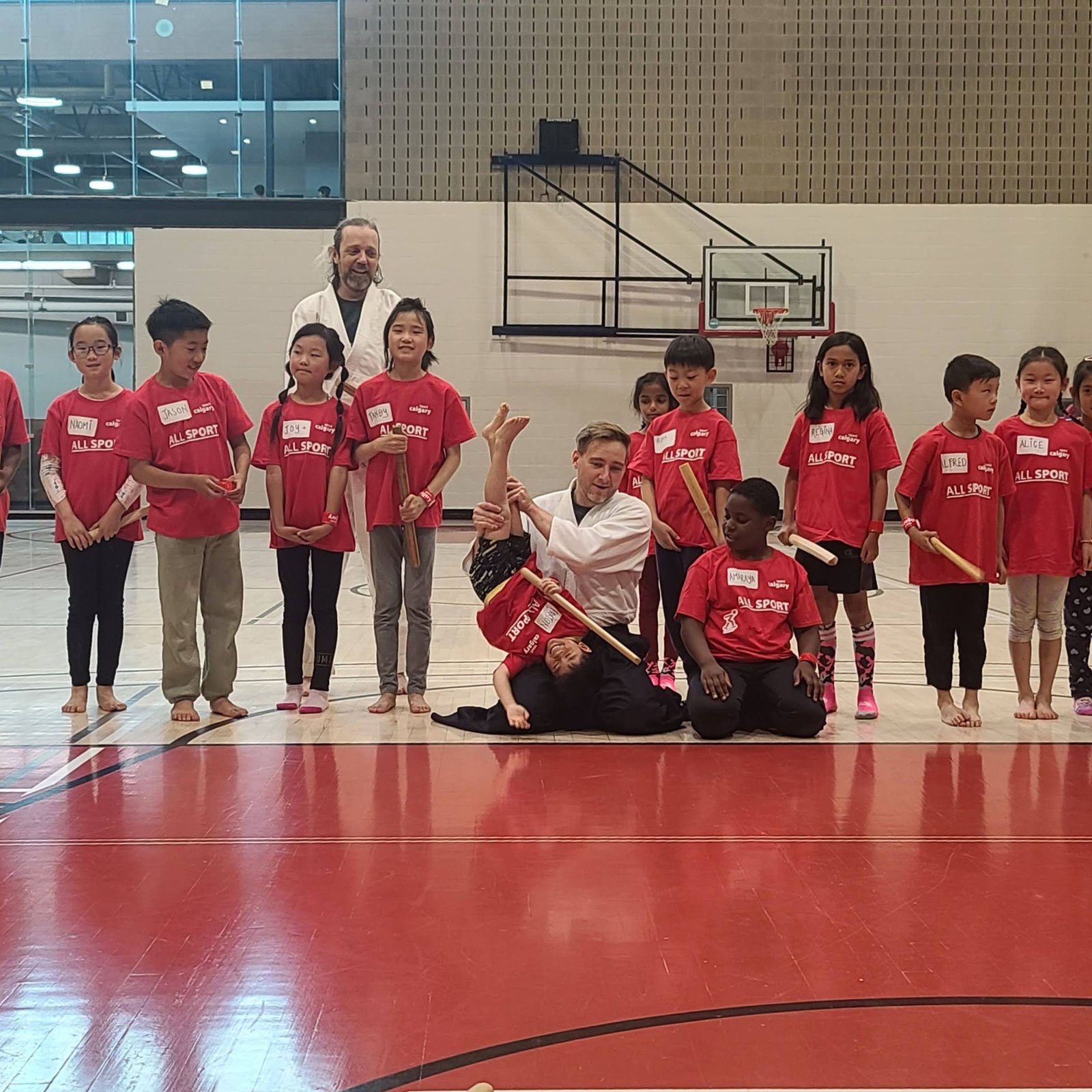 group photo after aikido sport calgary seminar for kids