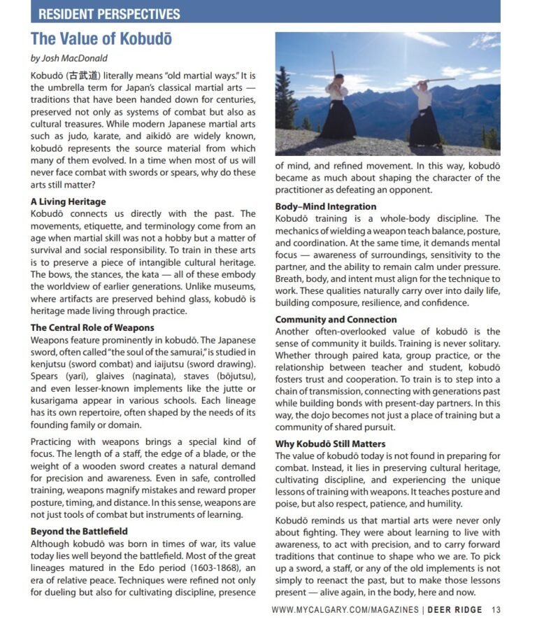 snapshot of our kobudo article on mycalgary.com