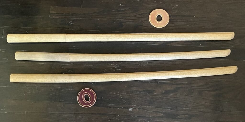 Shiro kashi bokuto and leather tsuba