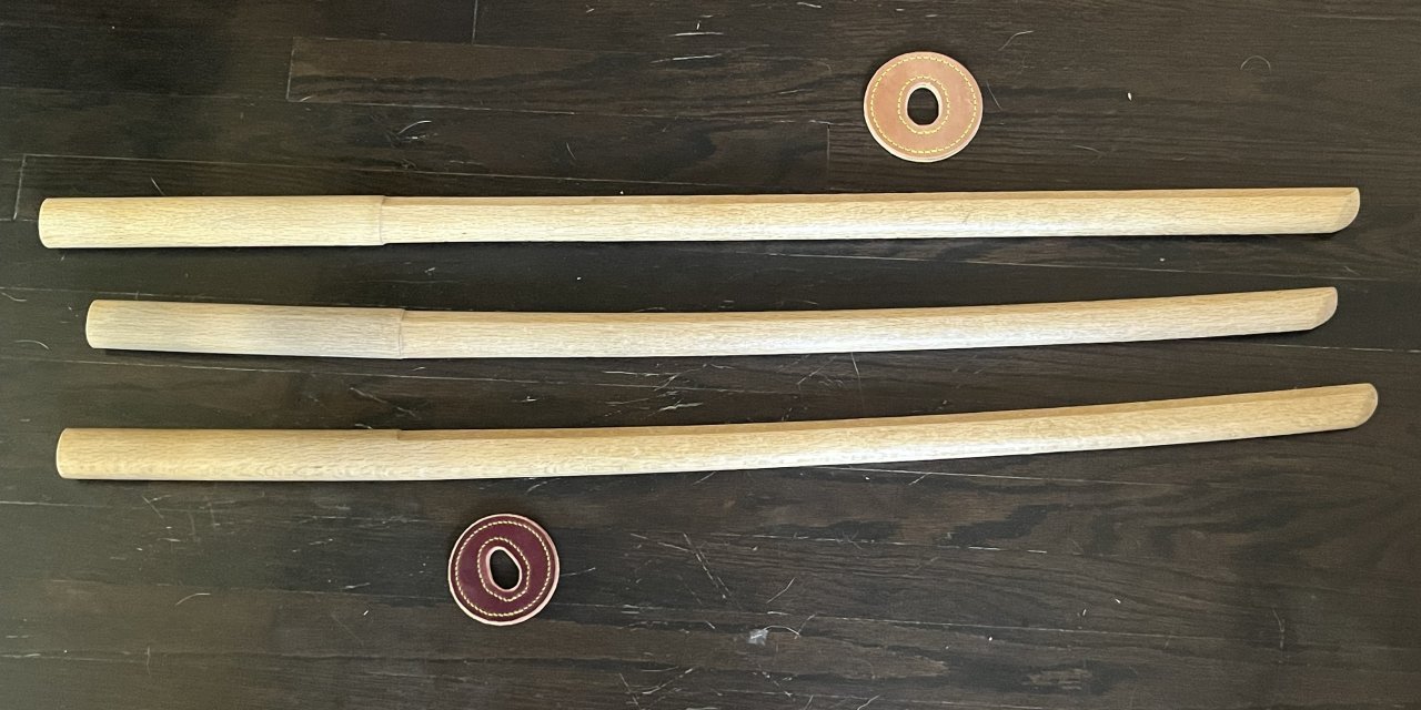 Shiro kashi bokuto and leather tsuba